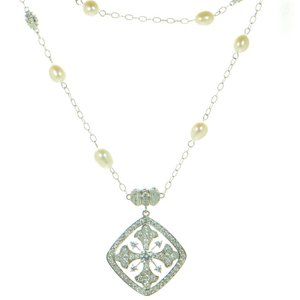 Joseph Esposito Solid 925 Sterling Silver Magnetic Culture Pearl Cross Necklace